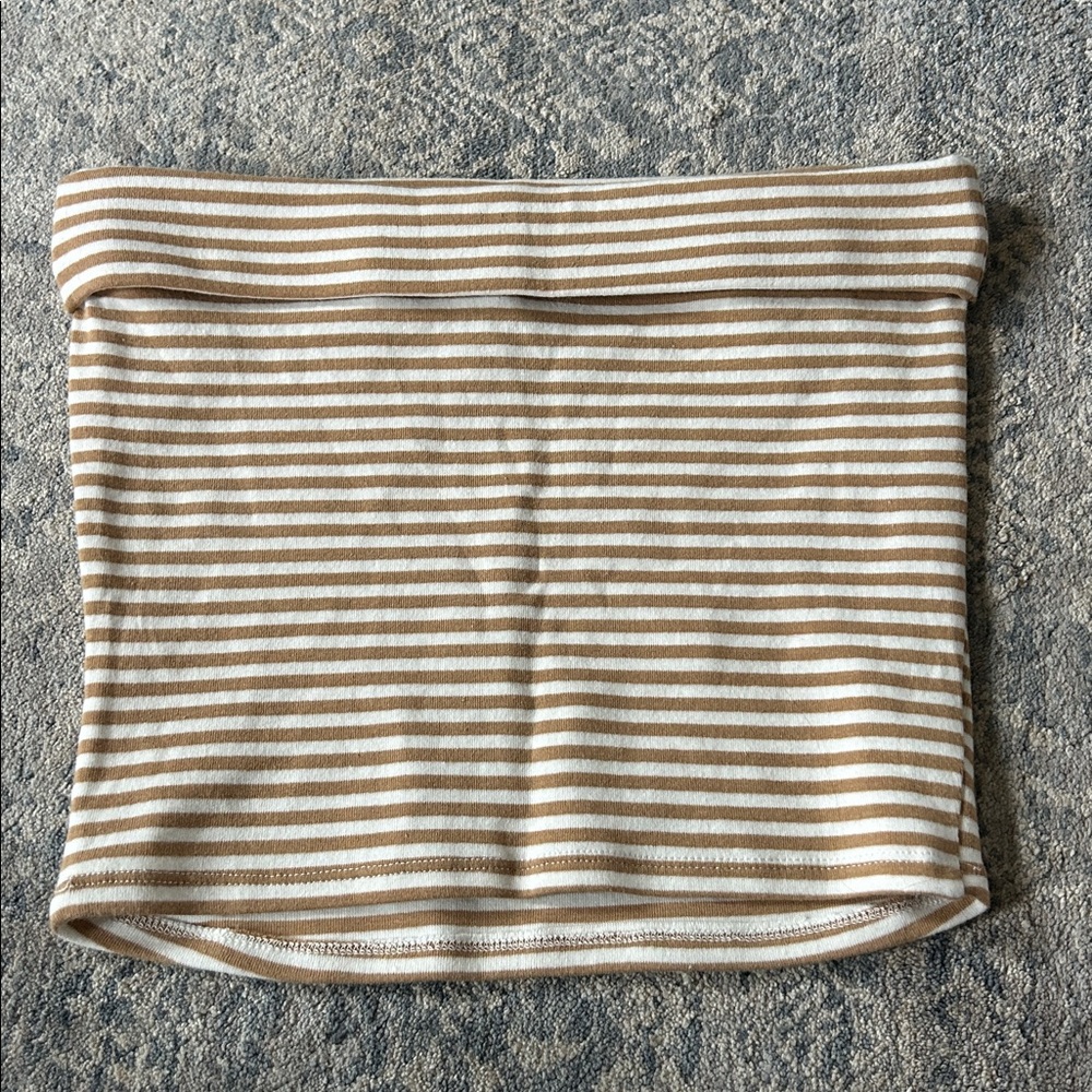 The Workshop Tan and White Striped Tube Top - Picture 2 of 4